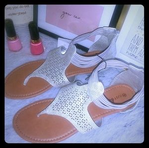 WEDGE HEEL SANDALS SILVER SHIMMER Sz 8